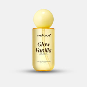 MEDICUBE Glow Vanilla Hair and Body Fragrance Mist with niacinamide, kojic acid, and hyaluronic acid for long-lasting freshness and hydration