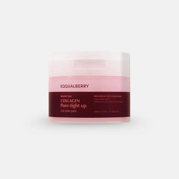 EQQUALBERRY Collagen Pore-Tight Up Toner Pads – Korean exfoliating & hydrating pads – 60 count