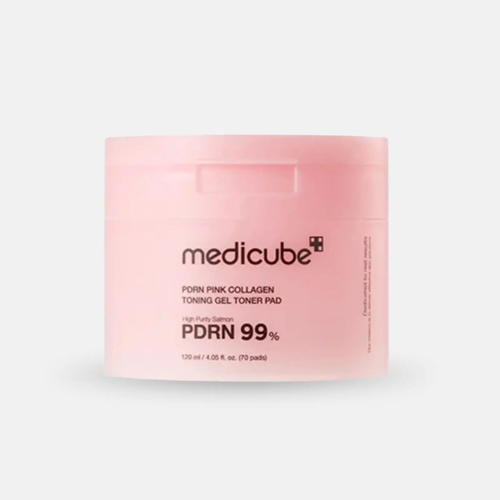 MEDICUBE Pink Collagen Toner Pads – PDRN + collagen for hydration – K-beauty 70-pad jar – Beutista Kuwait